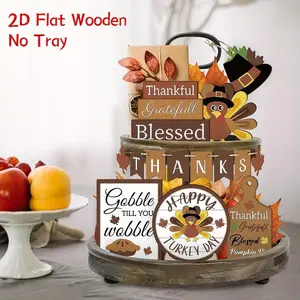 "Happy Turkey Day"Fall Thanksgiving 15pcs/1set Pumpkin Ladder Wooden Tray Decor Set with Twine and Stand, Festive Home Decoration Accessories, Room Decor, Desk Decoration, Table Decorative Ornament, Ideal fall Thanksgiving Decoration, Halloween
