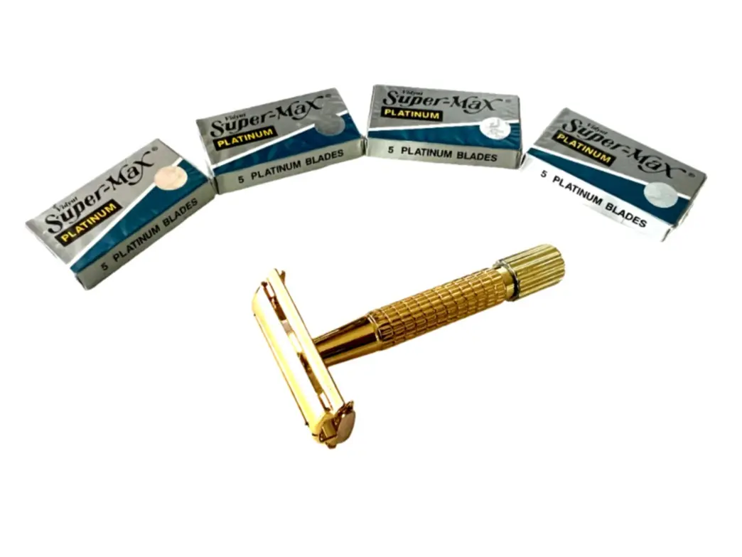 Classic Men’s GOLD Butterfly Safety Razor with 20pcs Double Edge Razor Blades