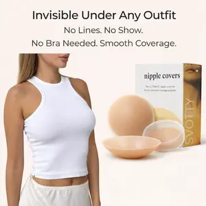 Svotty Reusable Silicone Nipple Covers for Women, Adhesive Seamless Invisible Pasties, Thin Breathable Comfortable Bra Alternative for Dresses, Lingerie, Evening Wear, Push Up Effect, Size D Caramel