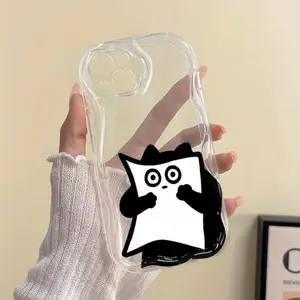 Cat Phone Case for iPhone 16, Funny Peeping Kitty Print Clear Cream Wave Case, Anti-drop Protection, Creative Peeping Cat Design All-inclusive Phone Case, Best Gift for Family and Friends, Suitable for iPhone 16 15 14 13 12 11 pro max and other models.