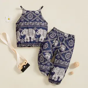Toddler Girls' 2-Piece Cotton Casual Animal Baby Clothing Gift Set - Cute Elephant Vest Top, Long Pants, Casual Gift Sets