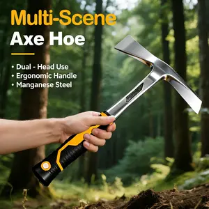 12.8" Manganese Steel Survival Pickaxe, Multi-Function Compact Hand Tool with Ergonomic Shock-Absorbent Non-Slip Grip, Ideal for Digging Tasks & Outdoor Hiking