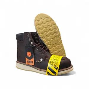 Mens Moc Toe Work Boot Composite Toe Chocolate – Genuine Leather Safety Shoe H801C94