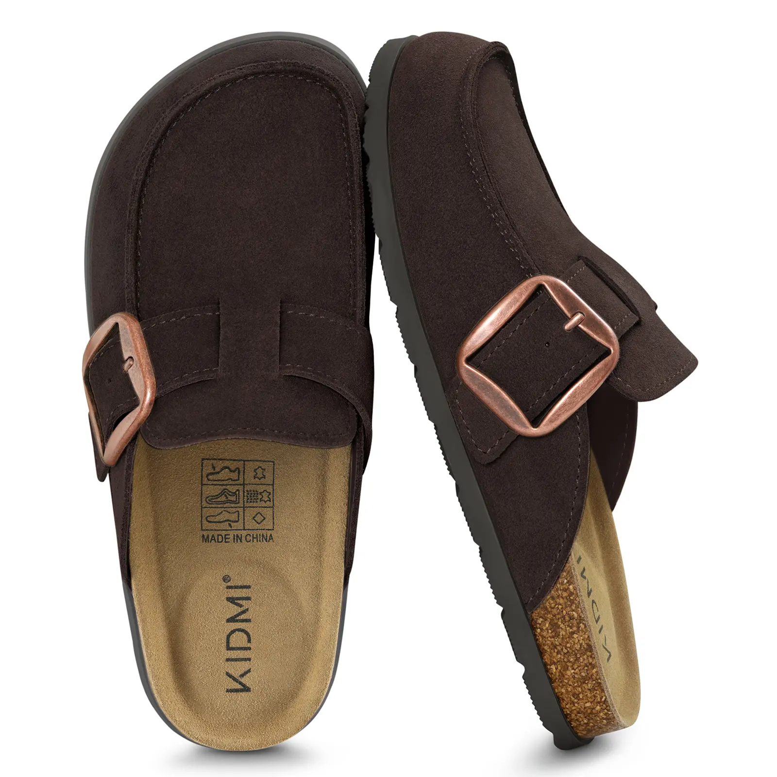 KIDMI Women's Genuine Suede Slip On Clog Mules Classic Loafer-inspired Design, Supportive Cork Footbed, and Versatile Everyday Styling