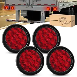 GOOACC 4Inch Round Trailer Tail Light 4PCS 12LED Red Stop Brake Turn Signals Lights w/Surface Mount Grommets Plugs IP67 Waterproof for Truck RV Tractor