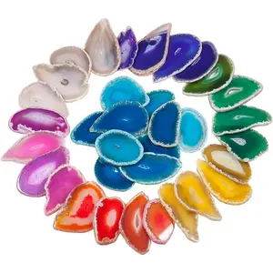 rockcloud 10 Pcs Agate Light Table Slices, Healing Crystals Geode Stones,Irregular Home Decoration Jewelry Making,Multi Color