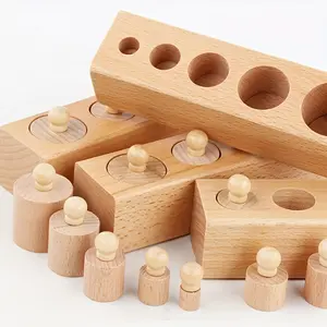 Wooden Cylindrical Building Blocks - 4pcs Educational Toy Set, Enhancing Shape and Size Recognition Ability, Kids' Sensory Aids Educational Toys