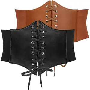 2 Pack Women’s Elastic Costume Waist Belt Lace-up Tied Waspie Corset Belts for Women Corset Belt