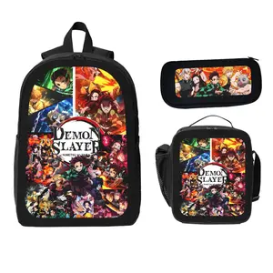 Demon Slayer Backpack Set 3pcs Anime School Backpack Pencil Case Lunch Bag Lightweight Portable Student Backpack for Fans School Outdoor Essentials