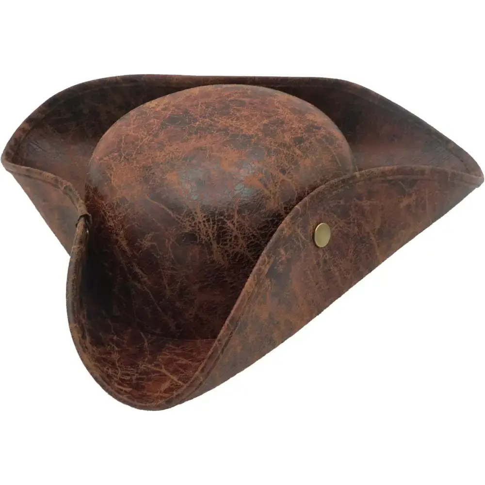 4E’s Novelty Brown Faux Leather Tricorn Hat - Pirate Costume for Men, Women & Kids, Pirate Accessories for Dress Up, Halloween Adult Pirate Costume