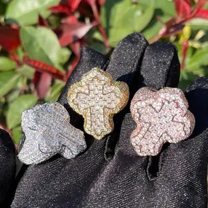 [ICE HUE]18K Gold Vacuum Plated Copper with 5A+ Sri Lanka Zircon Cross Ring Miami Italy Mexico & Micro Inspired for Women & Men Luxury Jewelry,Daily Wear,Casual Fashion,Gift Idea,,Classic,Hip Hop,Simple,Sporty Style