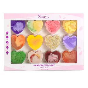 Saavy Naturals 12-Pack Heart Artisan Soap Gift Set – Plant-Based Cleansing Bars – Valentine’s Edition