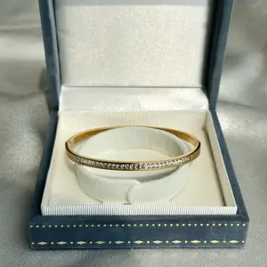 18K Gold Plated CZ Hinged Bangle Bracelet for Women, Handcrafted Oval Stacking Bracelet with AAA Lab Grown Cubic Zirconia