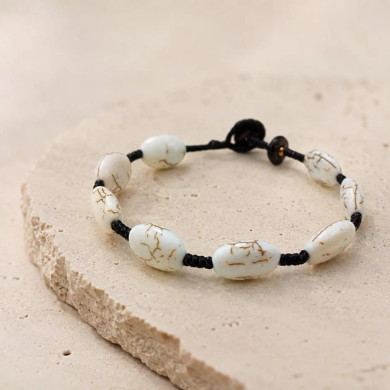 Knotted Stone Bead Bracelet Boho Adjustable Bracelet Fair Trade - Thailand