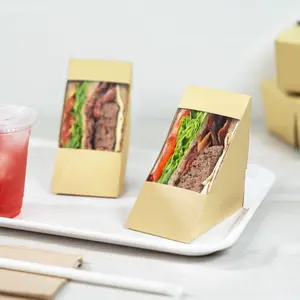 [500 ct] Karat 19oz Paper Sandwich Wedge Container with Window, Kraft