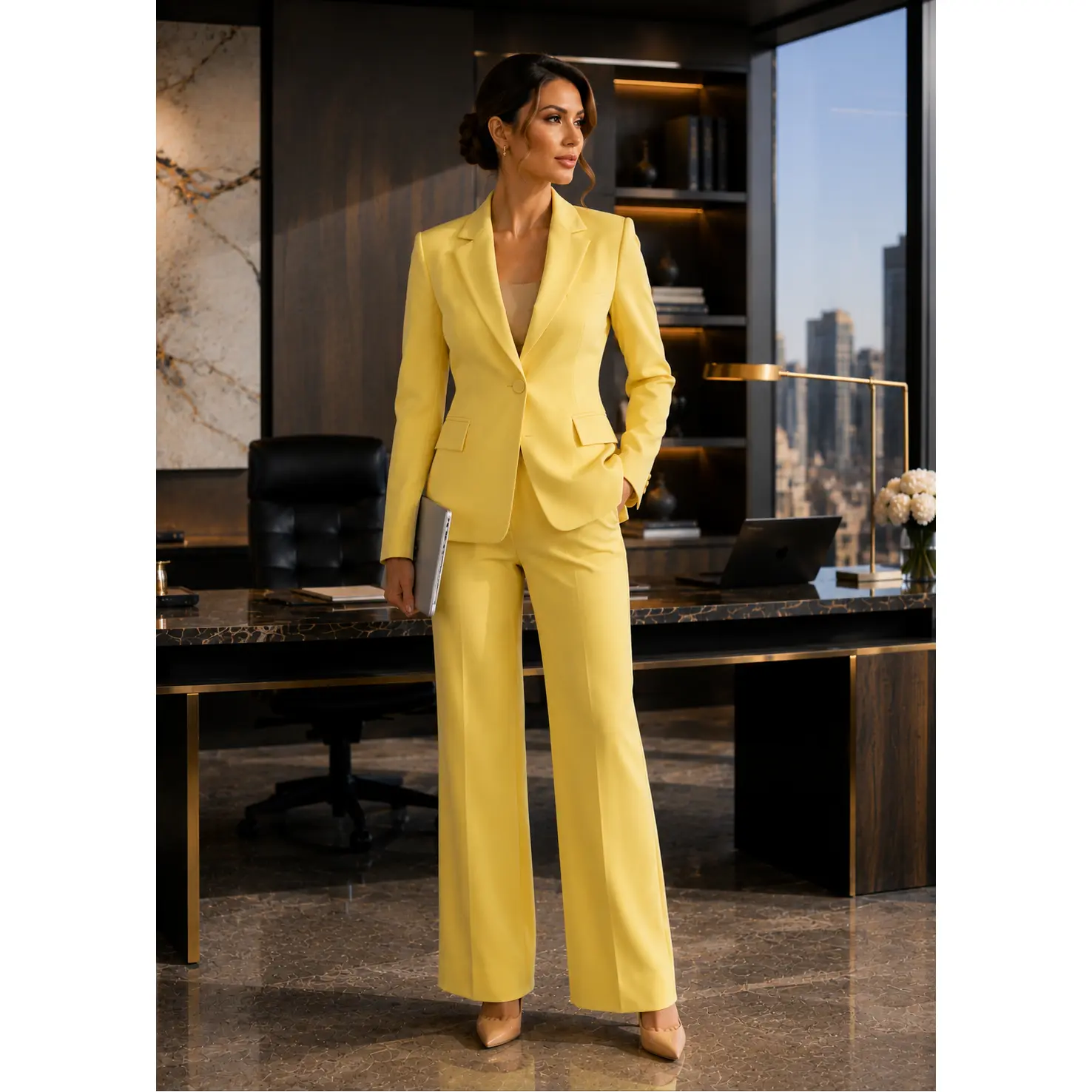 Executive Glow Light Yellow Three-Piece Suit Set – Elegant Women’s Business Suit for Office, Meetings & Professional Wear