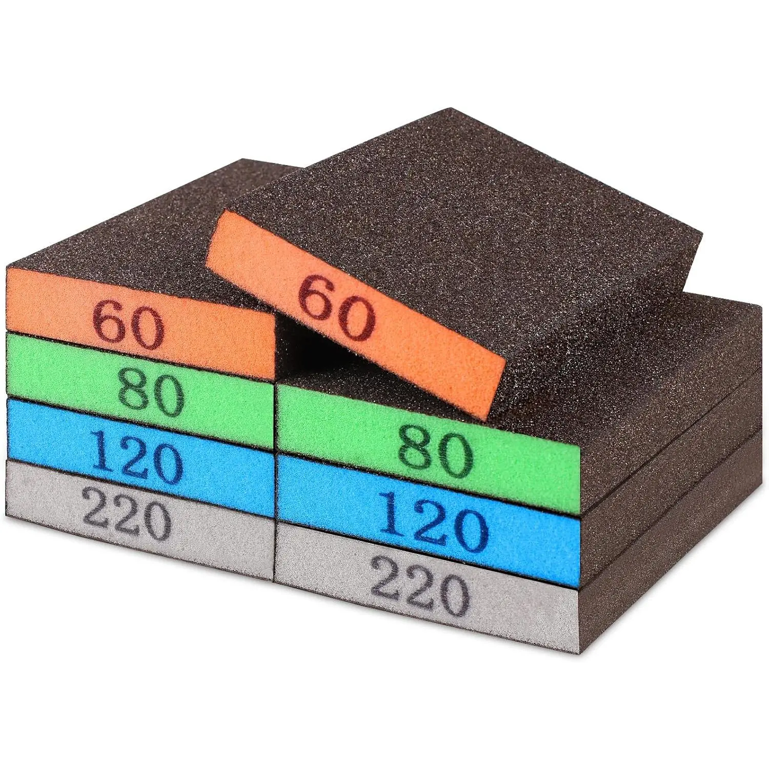 8-Pack Sandpaper Block, Four Grits Per Pack 60/80/120/220, Washable and   Sanding Sponge, Drywall Sandpaper Blocks for Wooden Drywall Sheetrock and Metal Glazing