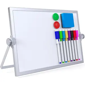 Double Sided Magnetic Small Dry Erase White Board, Mini Desktop Easel Whiteboard with Stand and Holder for Table Top, Perfect for Kids Drawing and Teacher Instruction Home Office Use