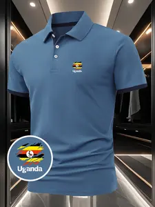 Men's Summer Short-Sleeve Polo Shirt - Uganda Flag Print Design, Minimalist & Stylish, Breathable & Comfortable, Suitable for Daily Wear, Sports & Fitness, Business Gatherings, A Must-Have Casual Shirt for Mature Men