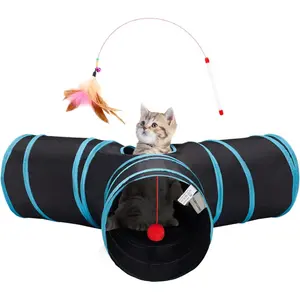 Pet cat tunnel toy, three-way foldable, indoor cat tunnel, toy ball for cats to peek through when bored, suitable for puppies, kittens, and rabbits