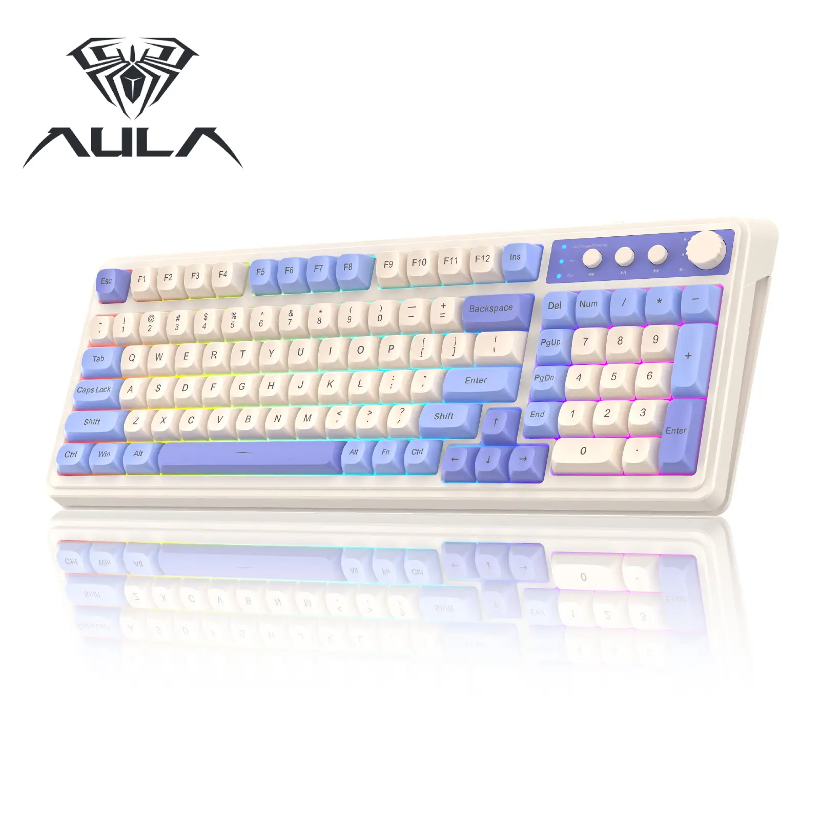 AULA S99 Key Keyboard, Tri-Mode Bluetooth/2.4GHz/USB-C Cute Creamy Gaming Keyboard with Number Pad RGB Backlit, Media Knob Custom Mechanical Feel Comp