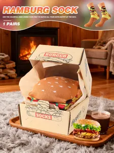 Creative Burger Pack Sports Mid-Calf Slouch Socks, Unisex Soft Comfortable ,  A lovely surprise gift for lovers & family! Socks suitable for Valentine's Day/Easter/Ramadan/Super Bowl Surprise Gift for Partner & Family