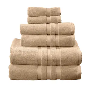  Veteran Textile 6 Piece Towel Set - 100% Pure Turkish Cotton - Luxury Towel Set for Bathroom & Kitchen, 2 Bath Towels, 2 Hand Towels & 2 WashCloths. OXFORD TAN
