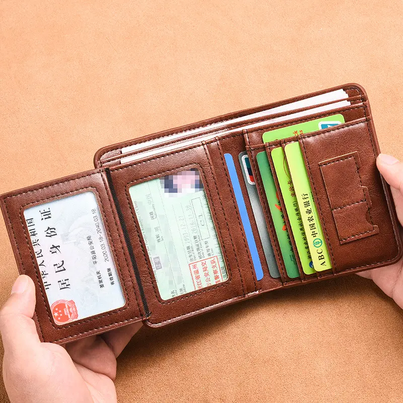Men's Slim Leather Bifold Wallet, Preppy Anti-Theft Cardholder with RFID Blocking and High-Capacity Front Pocket Design, Credit Card Organizer, Slim Fit, Multi-Function
