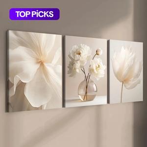 flower pattern canvas painting, 3pcs wooden framed canvas painting, modern minimalist floral design wall decor for home living room bedroom office decor, artistic ornaments, wall decoration, artwork