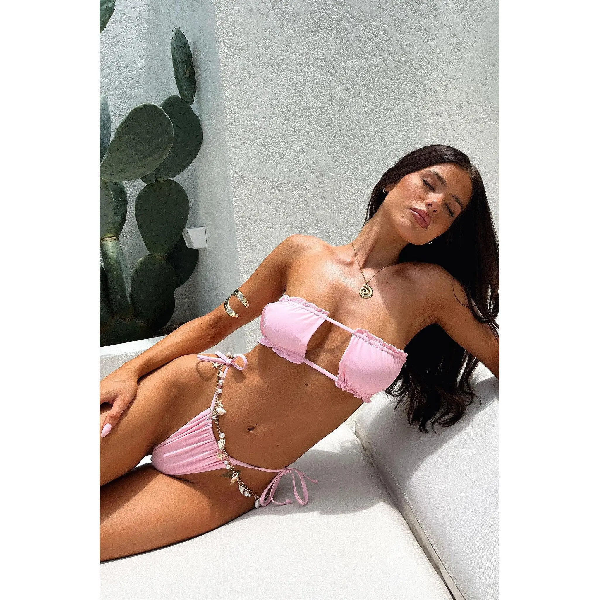 That's So Fetch Women's Jules Bandeau Bikini Top - Nylon Blend, Adjustable Straps, Comfortable Fit Beach Wear, Pink Sports & Outdoor Swimwear Bikini Bra