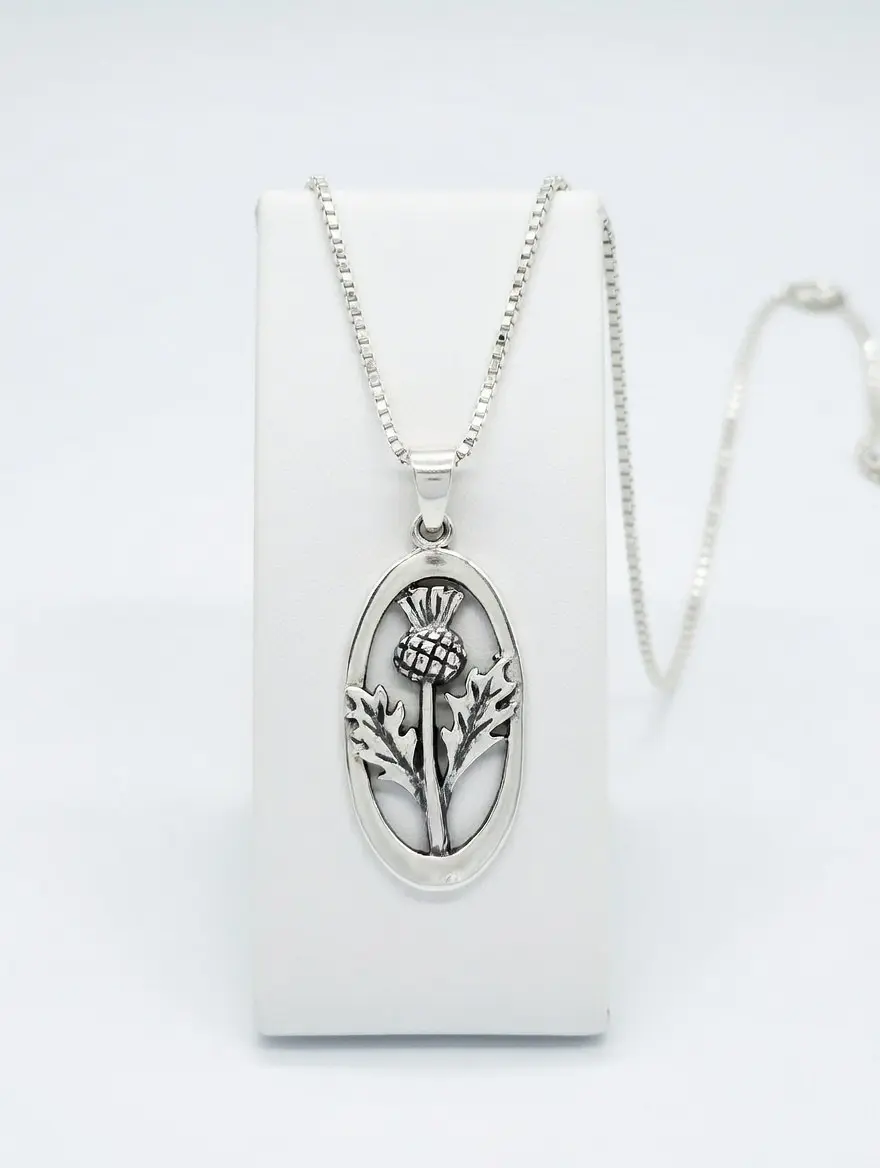 Scottish Thistle Pendant Necklace, 925 Sterling Silver, Scottish Jewelry, Scotland Heritage