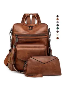 Vintage Oil Wax PU Anti-Theft Backpack, Large Capacity Commuter Bag, Multi-Pocket Shoulder Crossbody Bag, Ideal for Women, Students, Travelers