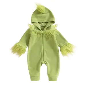 Canrulo Baby Girl Boy Christmas Costume Long Sleeve Furry Monster Romper Jumpsuit Bodysuit Christmas Outfit Cosplay Clothes