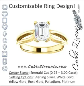 Cubic Zirconia Engagement Ring- The Piper (Customizable Emerald Cut Solitaire with Flared Split-band)