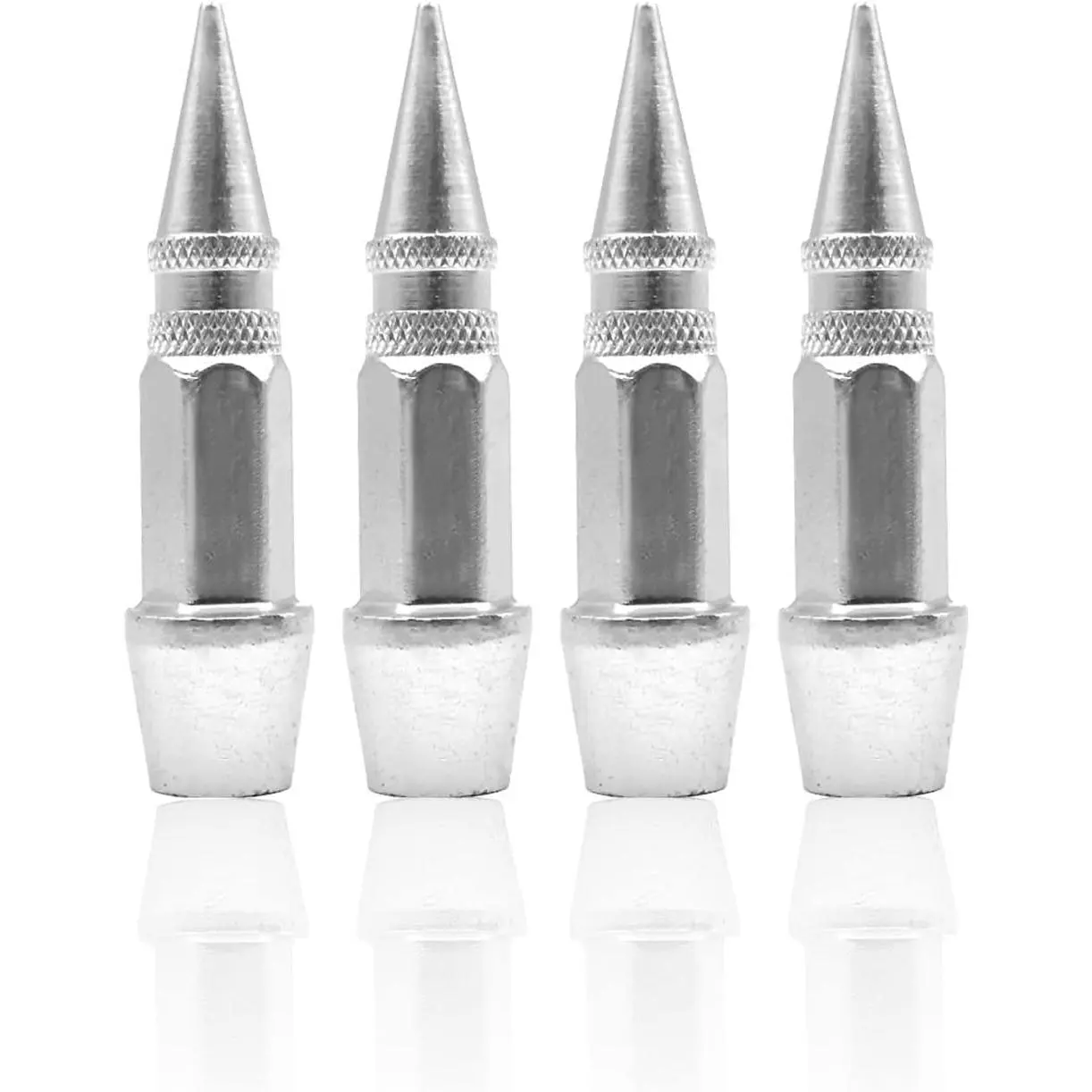 4PCS Tire Valve Stem, Dustproof Tire Wheel Stem Caps, 45mm Spiked Aluminum Stem Valve Caps,Fit Most Car Motorcycle Bike (silver)