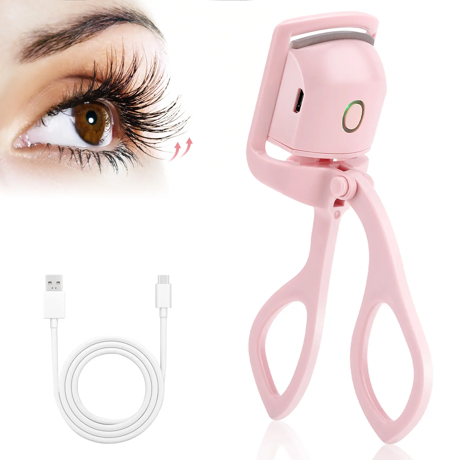 USB Rechargeable Heated Eyelash Curler, Electric Lash Curler with Silicone Heating Pad, Fast 10s Preheat, 3 Temperature Settings for Long-Lasting Natural Eyelash Curl
