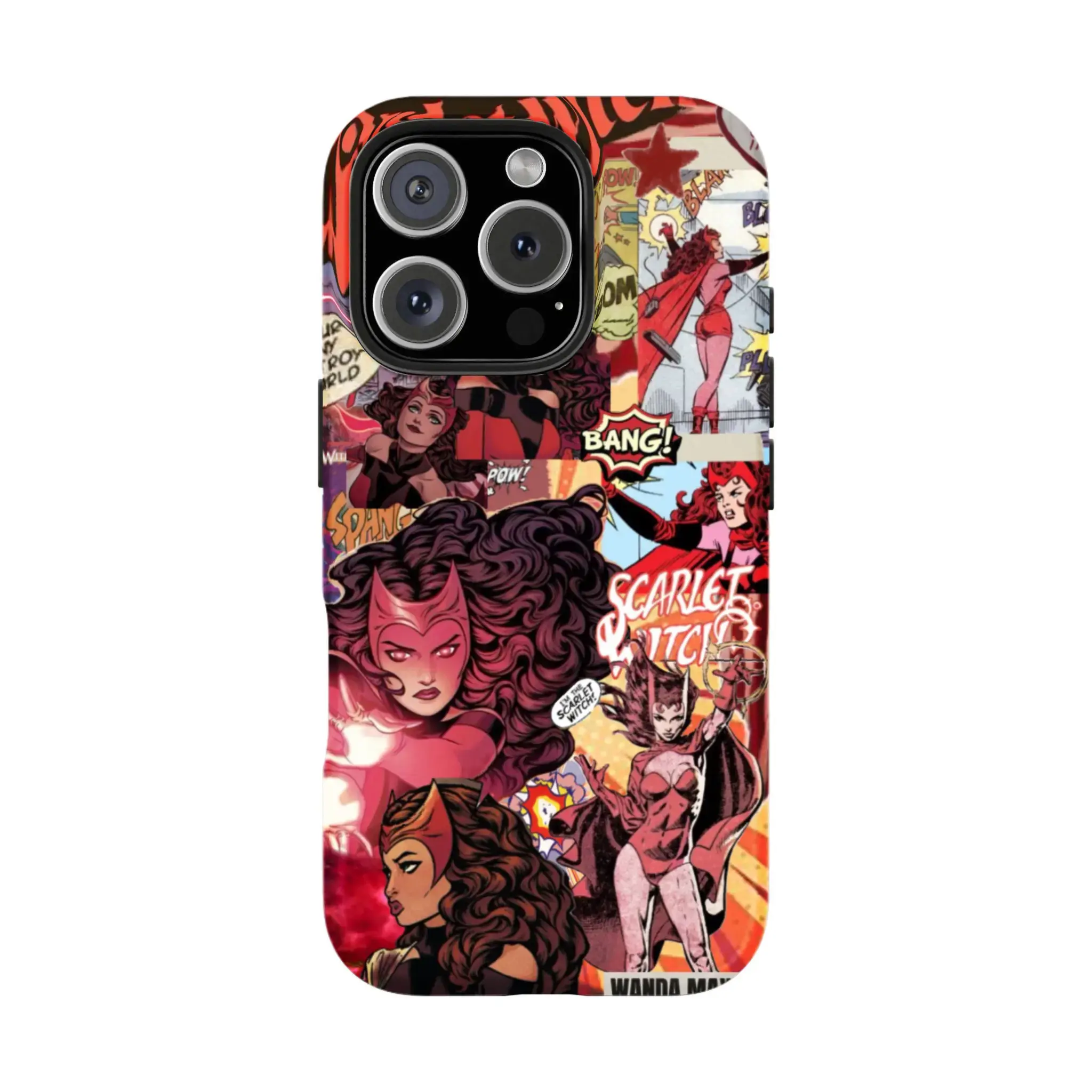 Scarlet Witch Wanda Maximoff Chaos Magic Retro Collage Wireless Phone Case, Durable Shockproof Stylish Glossy Plastic-TPU Rubber Accessory for iPhone 17,16,16 Plus,15,14,13,12,11 Series, Iphone 16 Plus