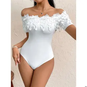 Elegant For With Bodysuit Shoulder Firerie Women Lace Off - Floral Trim Holiday