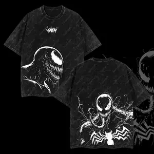 Symbiote Entity Black Spider Tee, new arrival with lightweight acid washed cotton for vintage streetwear style, bold double-sided comic graphic, perfect for MCU fans & casual daily wear