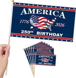 12 Pcs 250th Anniversary Small Stick Flags 250 Year American Anniversary flag Handheld Flag for Outside 4th of July Independence Day Patriotic Signs Hand Held Flags for Room House Welcome Lawn Backdrop Parade