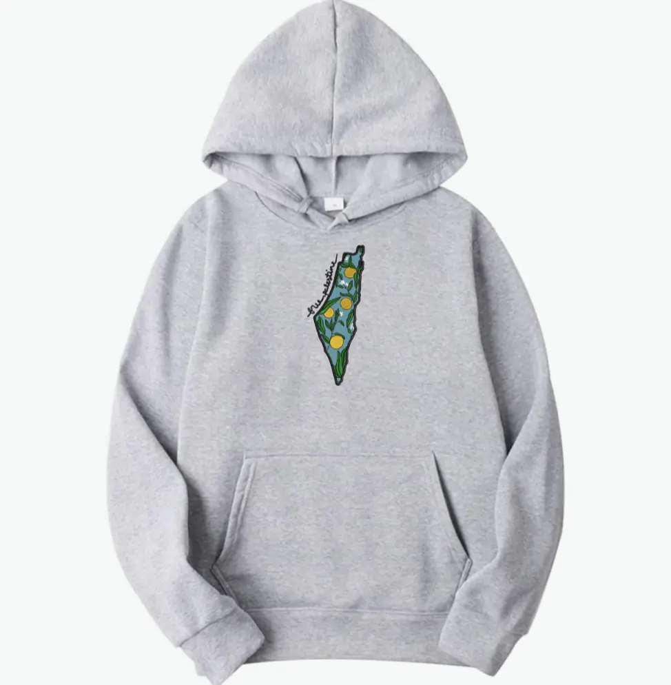 Citrus Horizon: Embroidered Free Palestine Hoodie