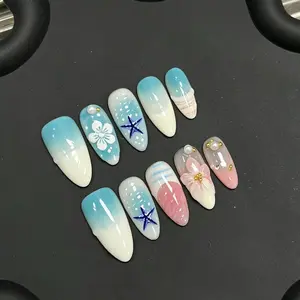 Marine Shell Series Handcrafted 3D Glitter Nails | Reusable, with salon-quality, long-lasting durability, and a shiny and bright design, DIY by hand