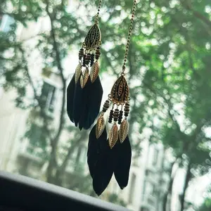 Small Dream Catcher Car Hanging Ornament, Handmade Nature Feather Boho Rear View Mirror Pendant, Car Decor Accessories Gift for Women