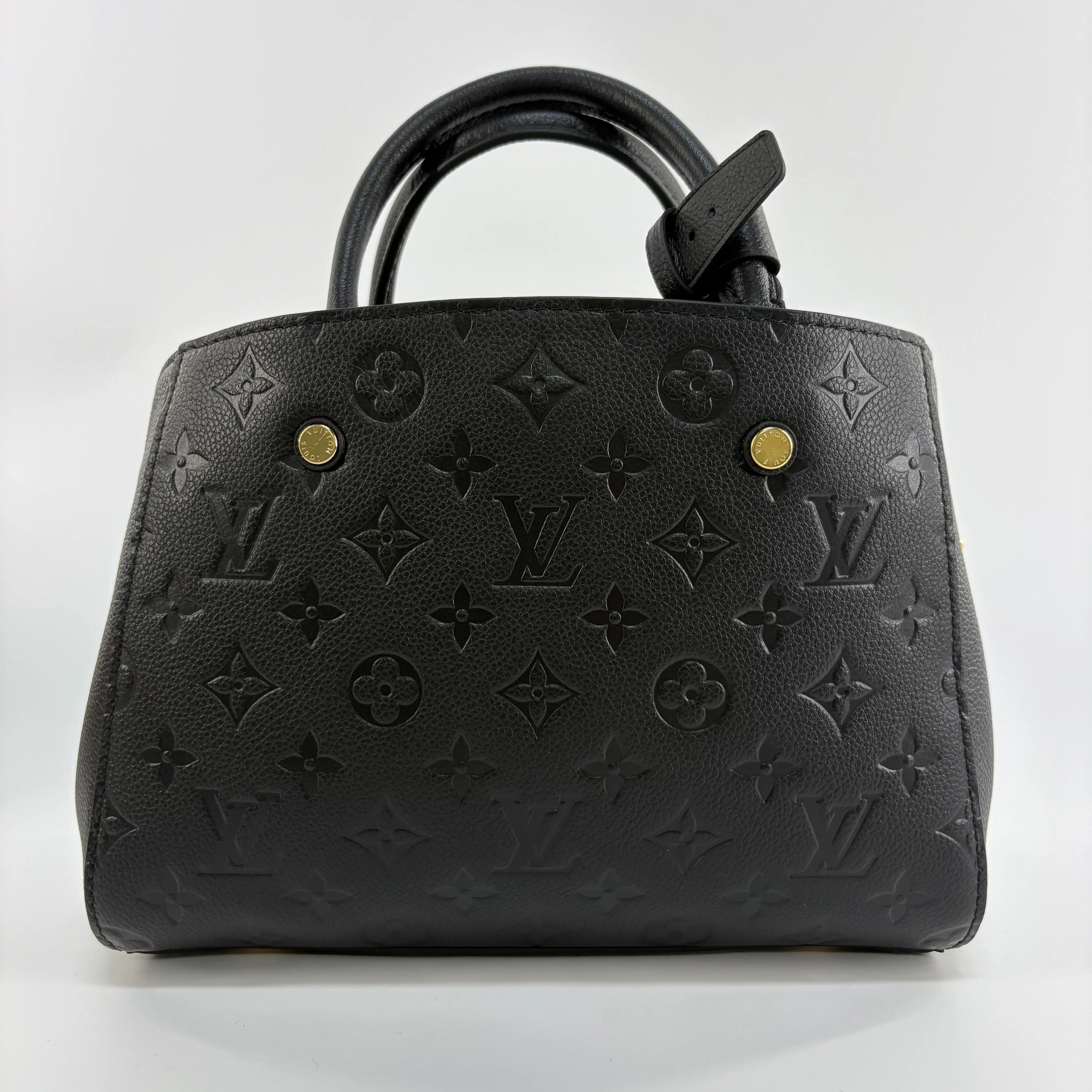 Pre-owned Louis Vuitton Black Empreinte Monogram Montaigne BB Top Handle Bag Gold Studs
