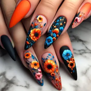 Flower Pattern Fake Nails with Nail File & Tape, Removable False Nails for Women Girls Nail Art, Effortless Press on Nails Manicure Set