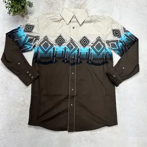 Panhandle Mens Aztec Cactus Long Sleeve Snap Dark Brown