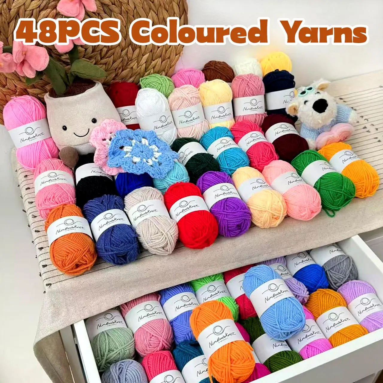 Beginner-Friendly DIY Knitting Kit (Knitting Kit for Beginners) - 30/48/60 Pcs Pastel/Bright/Neutral Yarn Set, 25g per Skein, 60% Cotton-40% Acrylic Soft Yarn, 9 Hooks for Halloween, Christmas Crochet Items, Soft Yarn For Crocheting