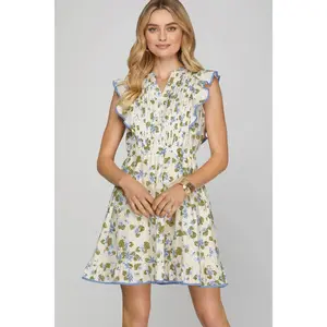 Flutter Sleeve Pintuck Dress W/Elastic Waist