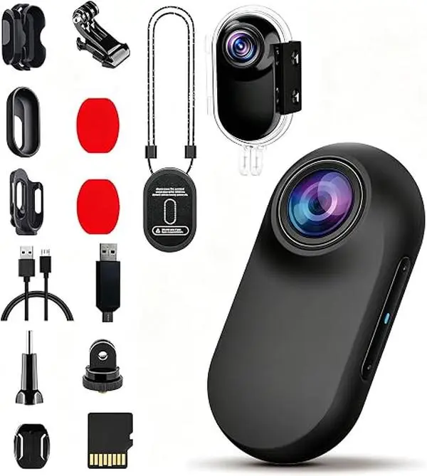 Magnetic Thumb Camera 1080P HD, Wearable Mini Action Camera With 30M Underwater Waterproof Case & 16GB Memory Card, Hands-Free Portable Body Camera for Cycling, Diving, Pet Shooting, Motorcycle Riding, Travel and Outdoor POV Vlogging