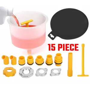 15Pcs Spill Proof Radiator Coolant Filling Funnel Kit, Auto Cooling System Fluid Refill Tool with Cap Adapters Filler Neck Adapters Extenders Stopper & Funnel Cap for Car Truck Repair